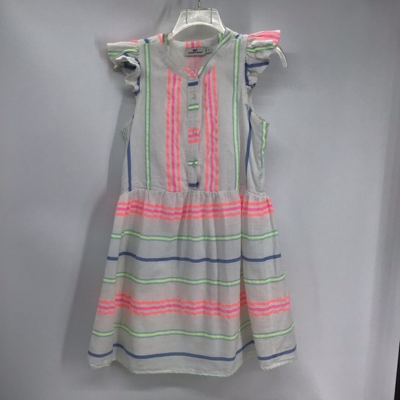 Vineyard Vines Dresses & Skirts - Vineyard Vines Ruffle Guava Gauzy Multi-Stripe Lightweight Dress Summer Size 4